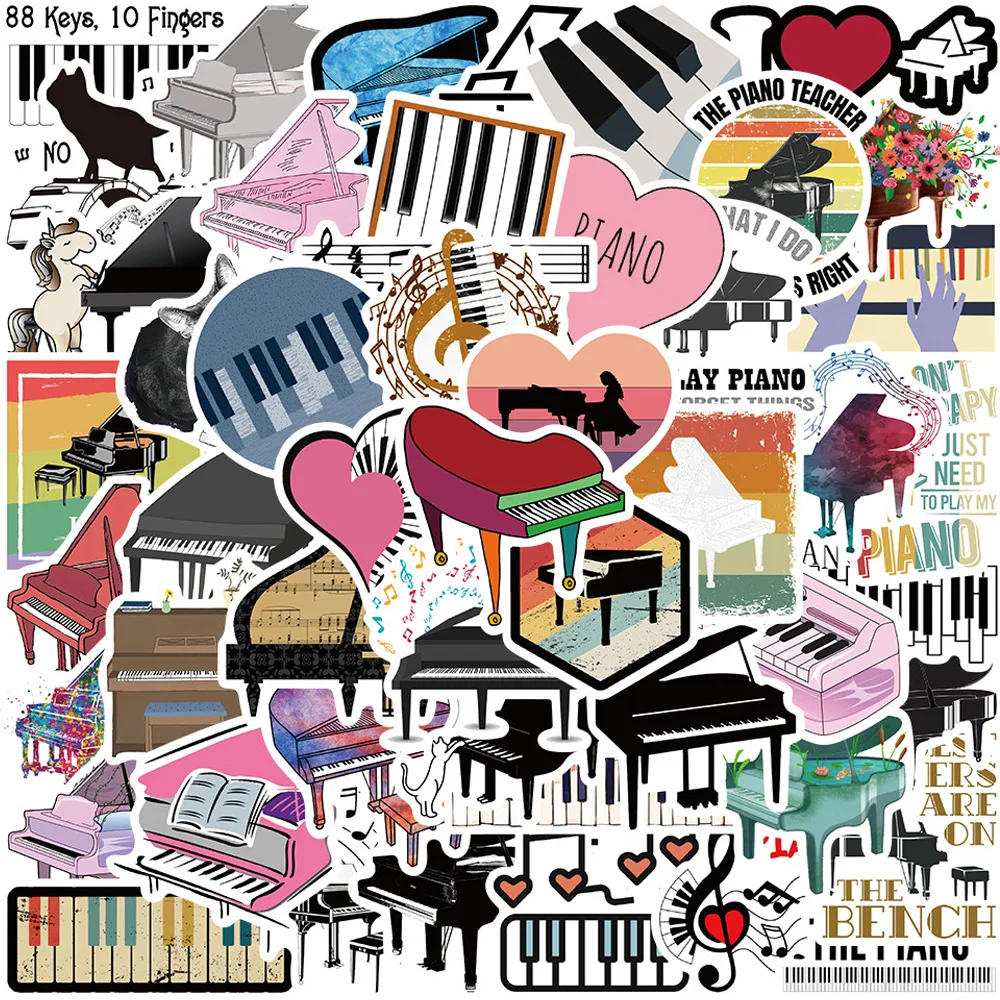 

10/30/52pcs Piano Cartoon Stickers Graffiti Decals DIY Luggage Laptop Scrapbooking Tablet Classic PVC Toy for Kids Sticker Packs