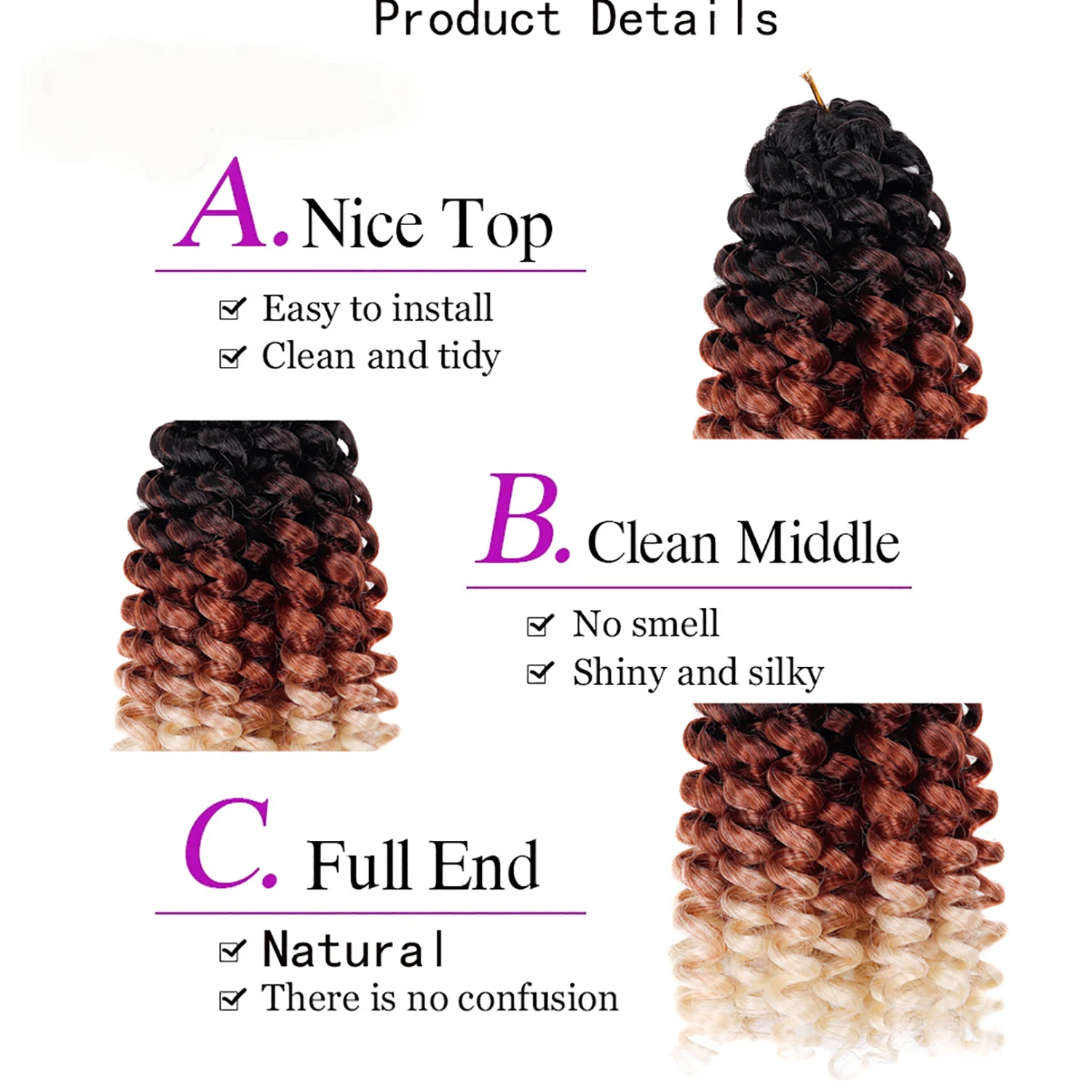 Фото Jeedou GoGo Curl Вязаные крючком волосы Water Wave Плетение для женщин Ombre Черные короткие пляжные локоны Синтетические наращивание волос с глубоким скручиванием №5