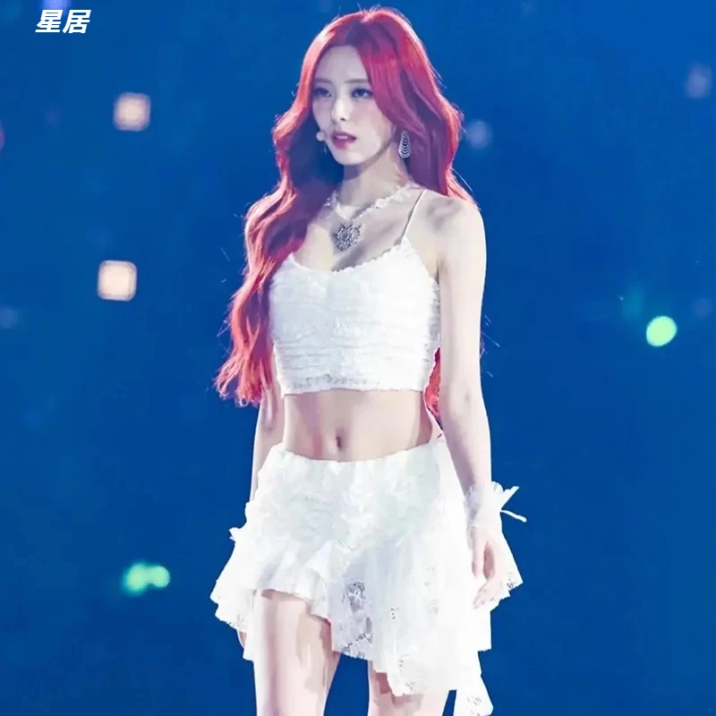 Kpop Корейская танцевальная одежда для концерта певицы Джаз Y2K белые короткие топы
