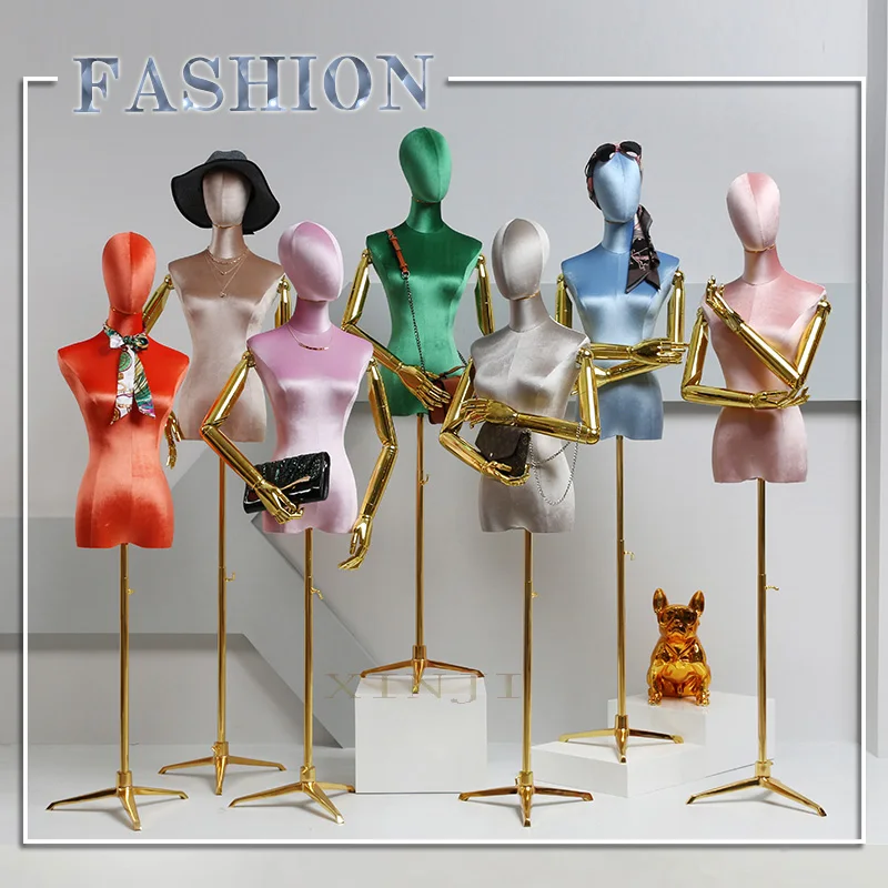 

Nice Flexible Golden Hand Mannequin Fabric Women Dressmaker Model Multicolor On Display
