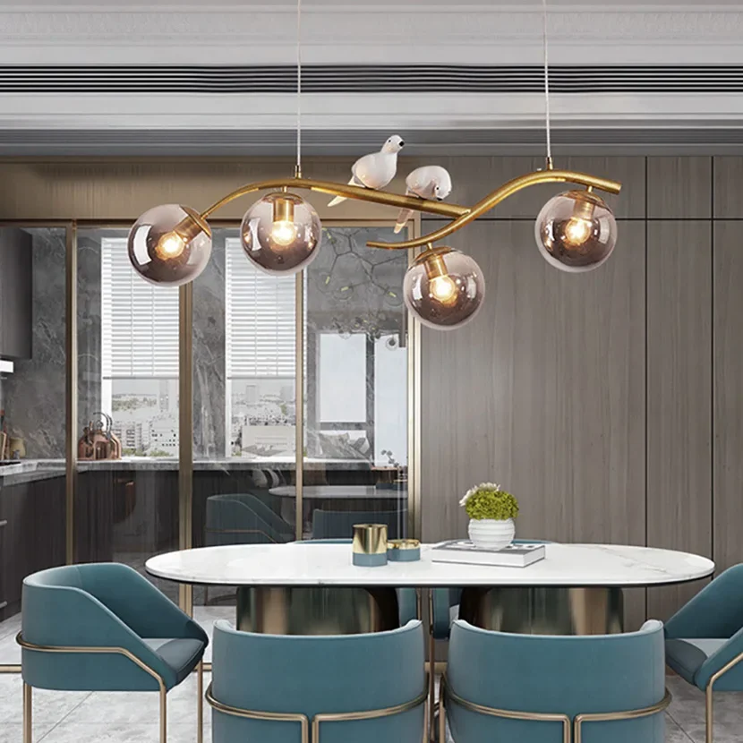Lampadario Soffitto Moderno светодиодная люстра железная птица стеклянный шар подвесной