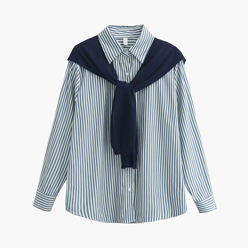 

Vintage Striped Shirt Women's Spring 2022 New Design Sense Loose Knit Shawl Long Sleeve Blusas mujer De Moda 2022 verano