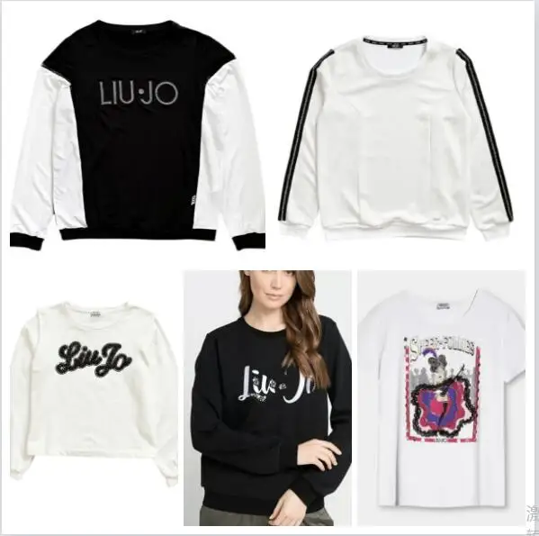 

Foreign trade Italy liu jo women's T-shirt long sleeve letter printing stitching design trend round collar