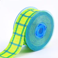 38mm 25yards yellow blue check plaid ribbon wired edge for birthday christmas gift box wrapping decoration diy1 12n1148