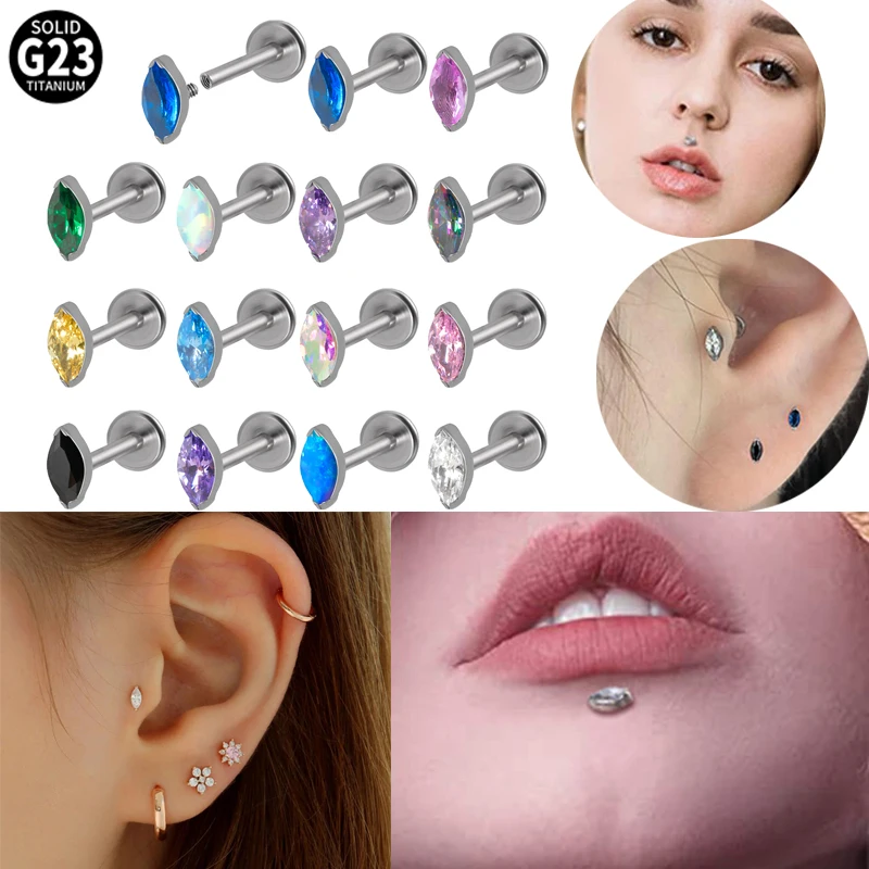 

1PC G23 Titanium 16G Stud A Marquis Zircon Labret Lip Cartilage Tragus Helix Daith Piercing Women Body Jewelry