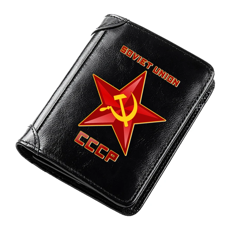 

Крутой черный бумажник CCCP с принтом Советского Союза Красной звезды из натуральной кожи для мужчин Rfid Тонкий Короткий держатель для удостоверения личности и кредитных карт кошелек