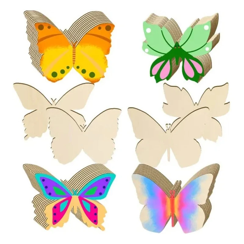 

KX4B 48pcs Unfinished Wooden Butterfly Blank Slices Cutouts Wood-Chips DIY Painting