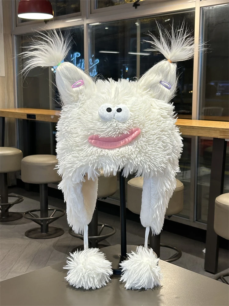 Забавный милый уродливый плюшевый чепчик с большим ртом детские зимние толстые