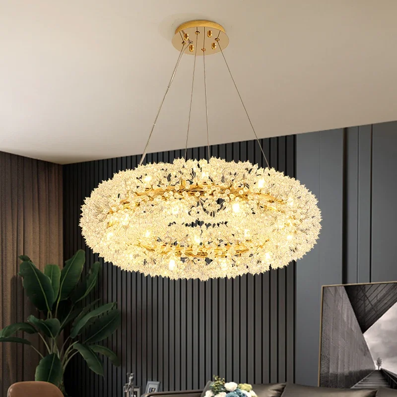 Современная лампа с цветами и кристаллами, Золотая светодиодная ...