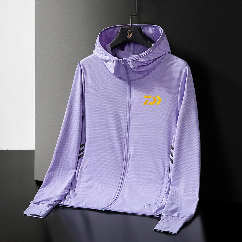 Daiwa Golf Clothing 2023 Summer Anti-UV Breathable Ice Silk Thin Fishing Hooded Quick Dry Jacket Couple Sports Sun Top