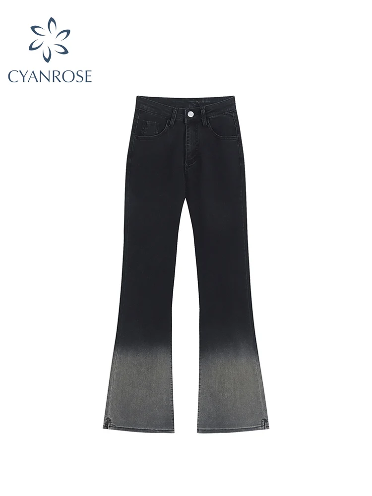 

2022 Women Jeans Washed Gradient Flare Pants Vintage Mopping Pants Casual Korean Streetwear Baggy High Waist Mom Denim Trousers