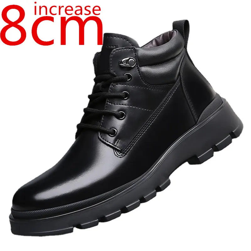 

Workwear Shoes Men Inner Height Increased 8cm Thick Soled Leather High Top Casual Desert Martin Boots Men Invisible Height Shoes