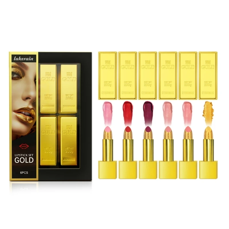 

6Pcs Glitter Gold Lipstick Увлажняющая гладкая губная помада Увлажняющая косметика для губ Женская косметическая увлажняющая