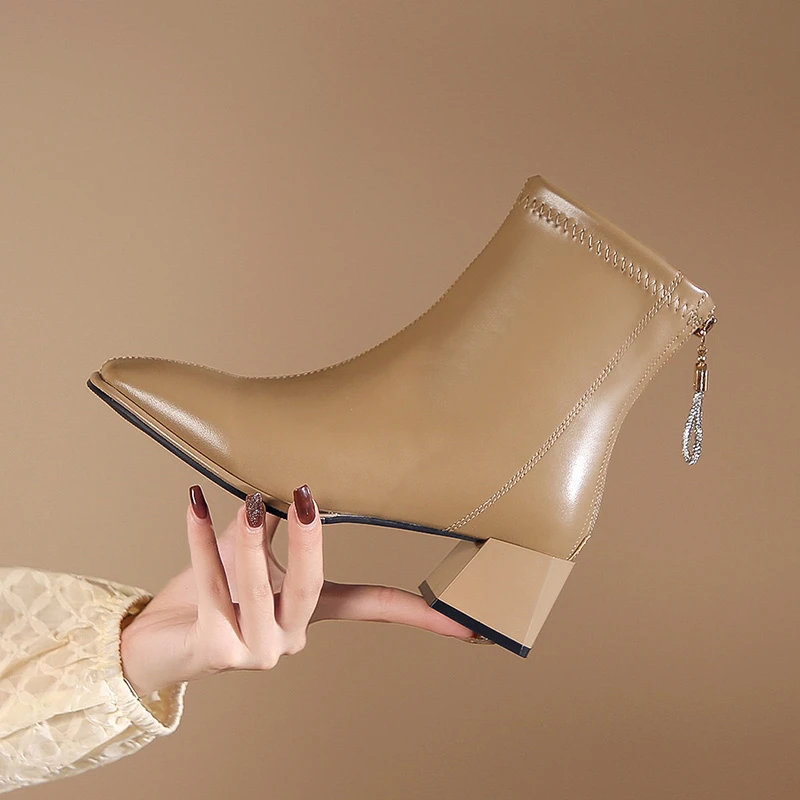 

Женские ботильоны на молнии, повседневные ботинки челси из мягкой кожи, с квадратным носком, осень 2022