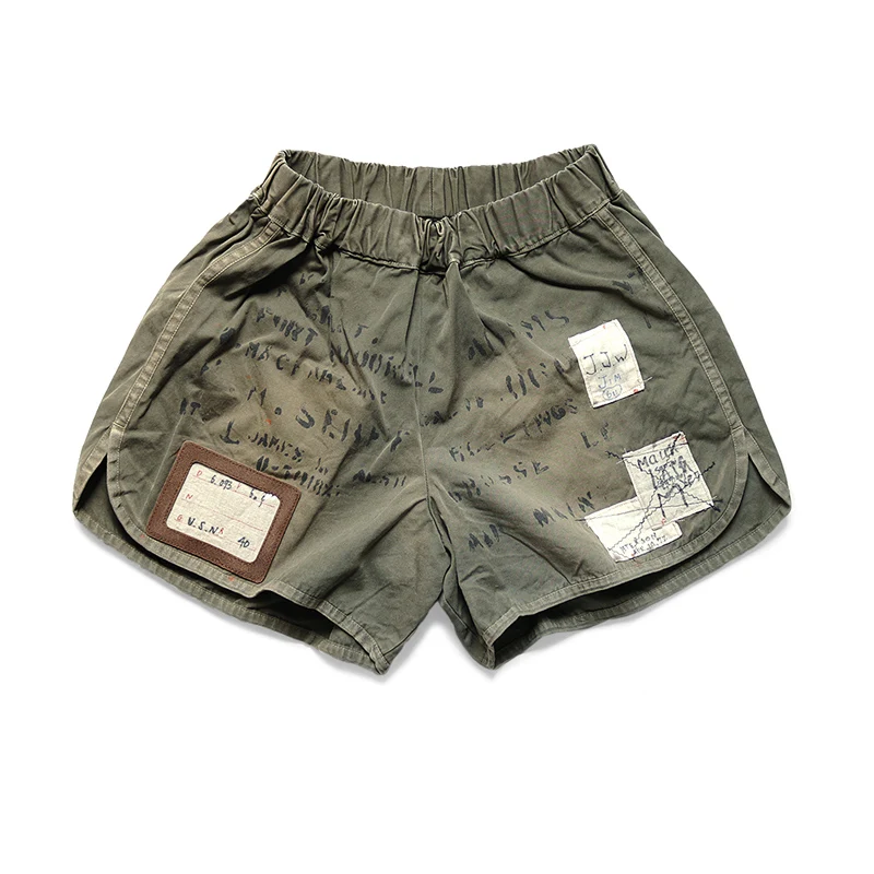 

21SS KAPITAL Hirata Hohiro Letter Printing Using Elastic Waist Heavy Duty Wash Casual Men's Loose Shorts Boxing Pants