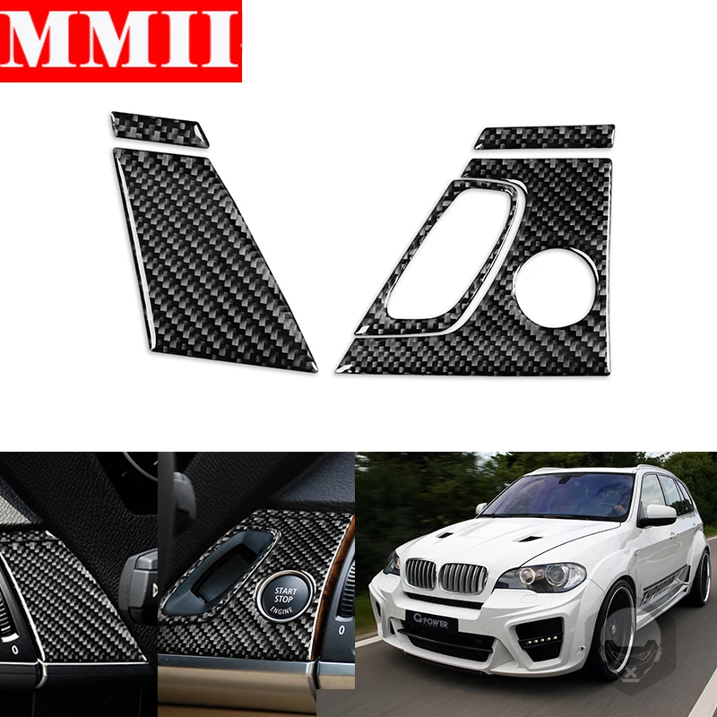 

RRX For BMW X5 E70 2006-2013 Car Dashboard Start Stop Switch Button Keyhole Panel Decoration Cover Real Carbon Fiber Trim