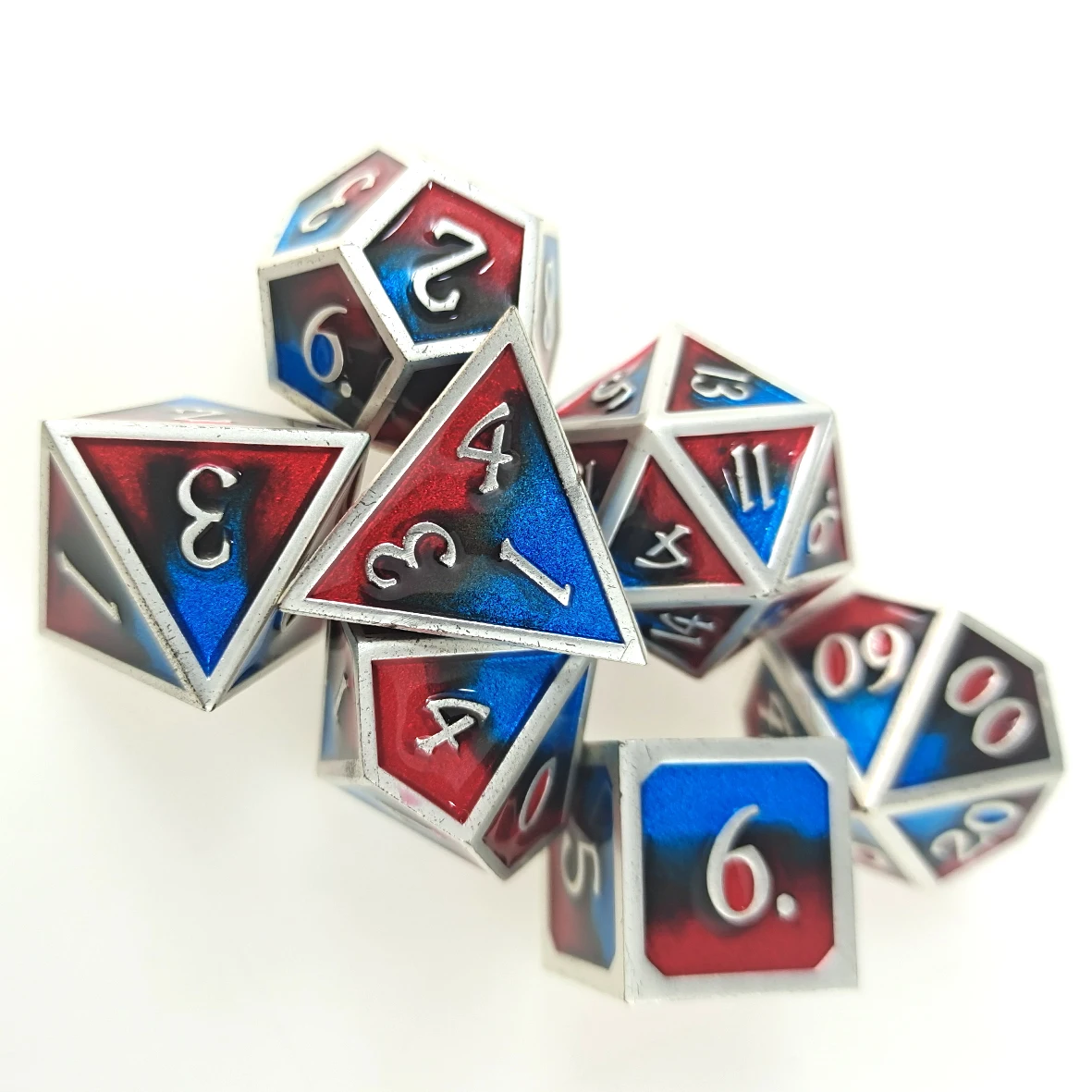 7 PC Polyhedral Metal Dice Set Three Color Blue &amp Black&ampRed (d4 d6 d8 d10 d% d12 d20) for DND D&ampD Roleplaying Games |