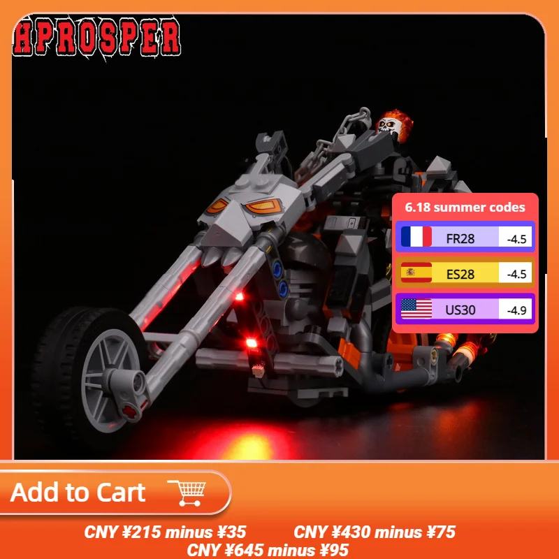 Hprosper LED Light For 76245 Ghost Rider Mech & Bike Lighting DIY Toys Only Lamp+Battery Box (Not ​Include the Model)