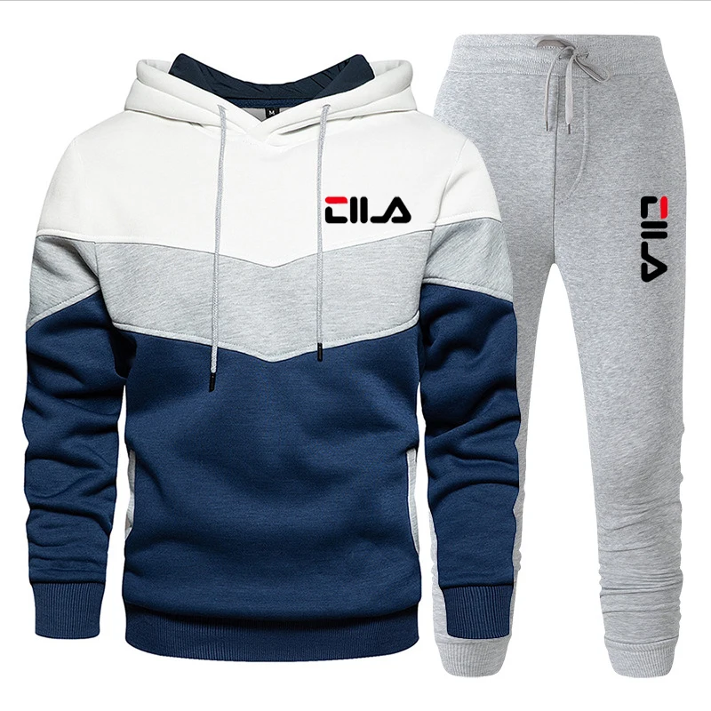 

Осенне-зимний теплый спортивный комплект, спортивная одежда для бега, Мужской пуловер с капюшоном и спортивные брюки, Мужской комплект с капюшоном