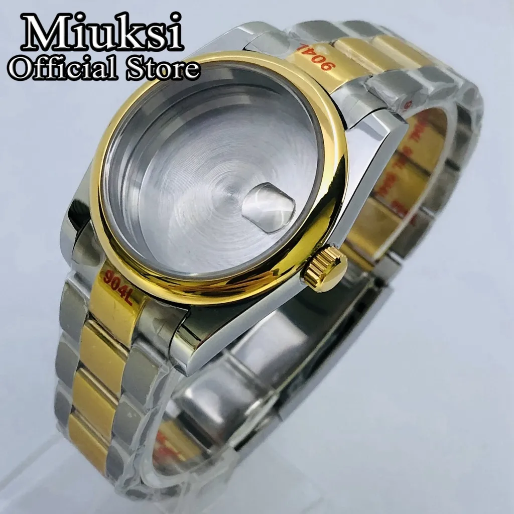Miuksi 36mm/39mm silver gold watch case sapphire glass fit NH35 NH36 ETA2824 2836 Miyota8205 8215 Mingzhu DG2813 3804 movement