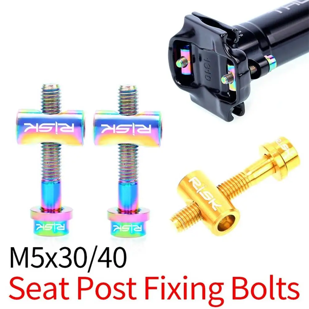 

2Pcs Bike Seat Post Fixed Bolts TC4 Titanium Alloy M5*30/40MM MTB Road Bicycle Seatpost Saddle Fixed Screws Rainbow Gold