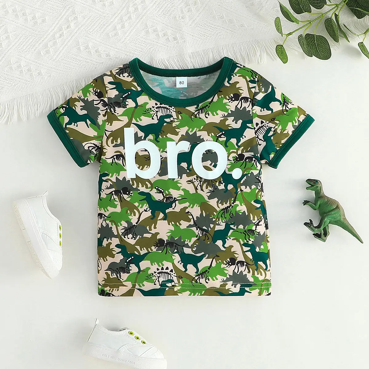 

2023 Summer Children Casual Cotton Short Sleeve O Neck Print Dinosaur Greem Fashion Baby Girl Or Boys T-shirt 18M-7T