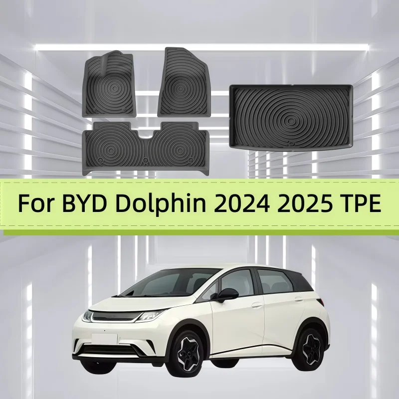 Фото Для BYD Dolphin 2024 2025: Комплект 3D-ковриков TPE для салона и багажника, без запаха, водонепроницаемые, черные, левая сторона, резиновые №1
