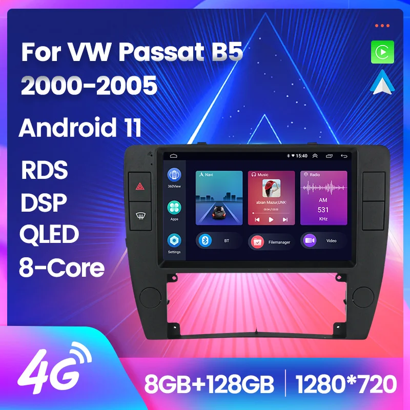 

Автомагнитола 2 Din на Android 11 для Volkswagen Passat B5 2000-2005 Navi GPS 1280*720 QLED Carplay, мультимедийный плеер, головное устройство