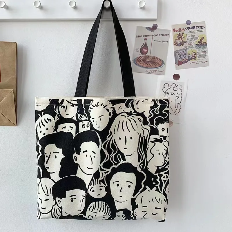 

Korean Version Of Large -capacity Handbag Black And White Ladies Canvas Bag Literary Artistic Minimalist Commuting Shoulder Bag