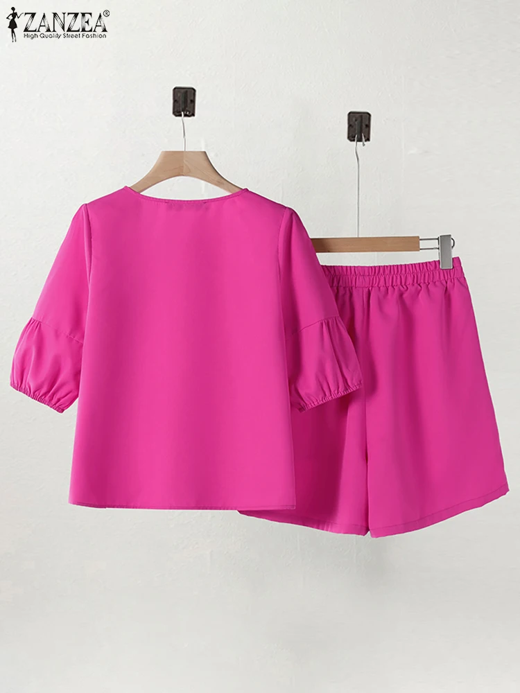 ZANZEA модная блузка с короткими рукавами и вышивкой комплекты брюк летние короткие