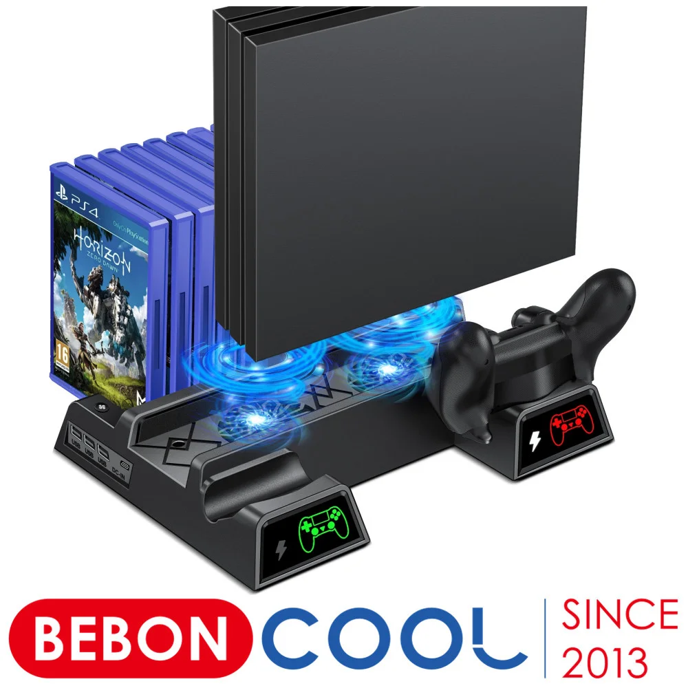 

Вертикальная охлаждающая подставка с вентилятором для PS4/PS4 Slim/PS4 Pro, зарядная станция для двух контроллеров SONY Playstation 4 Cooler