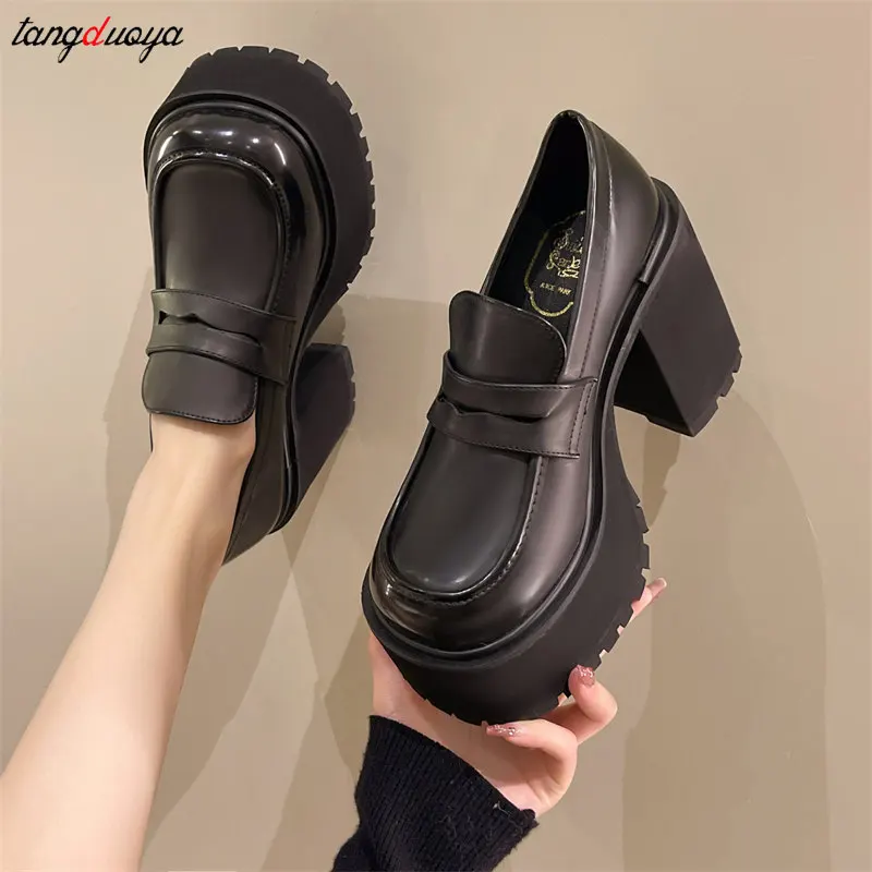 

Women Chunky shoes Hidden Heels Height Increase Shoes Ladies Vintage loafers Japanese Student Shoes College Style High Heels