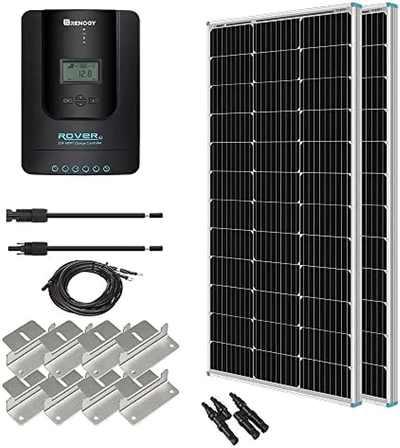 

Renogy 200 Watt 12 Volt Monocrystalline Solar 20A MPPT Charge Controller/Mounting Z Brackets/Tray Cable/Adaptor Kit for RV