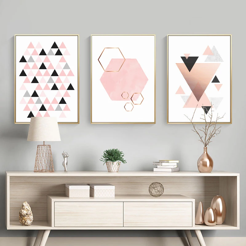 

Плакаты и принты в скандинавском стиле, современные розовые абстрактные геометрические фигуры, картины на холсте, настенные картины для украшения гостиной