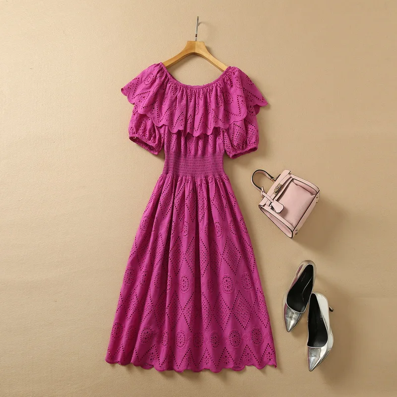 

Женское летнее платье в европейском и американском стиле, новинка 2022, модное облегающее ажурное платье с коротким рукавом и воланами