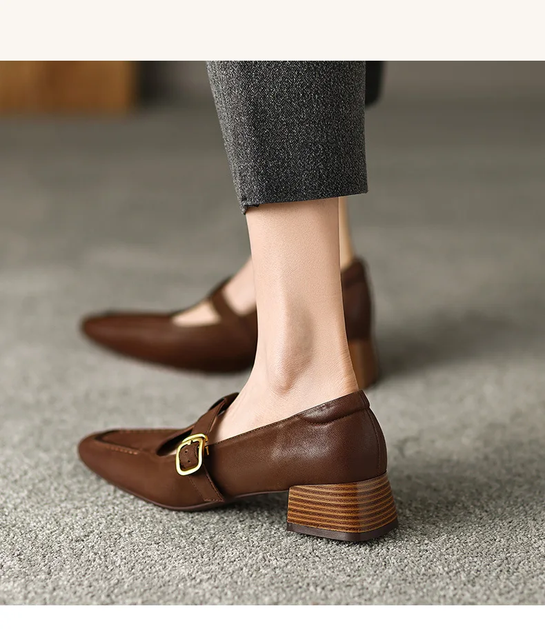 Women's Low-Heeled Fashion Single Shoes Women's Retro Leather Shoes Low-Top Comfortable Single Shoes Retro Hollowed Out Loafers