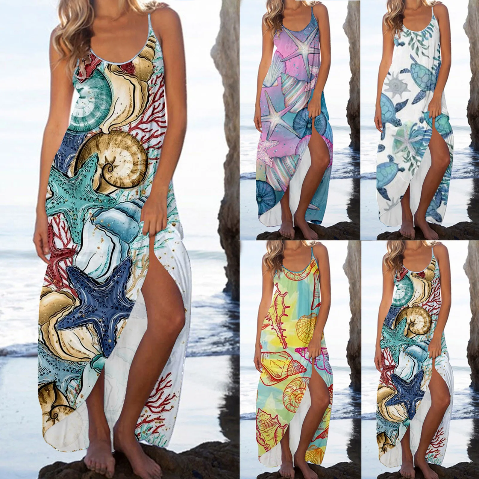 

Womens Dresses Long Sleeve Casual Dress Women Summer Casual Sexy Scoop Neck Beach Maxi Dress Colorful Summer Long Sleeve Dress