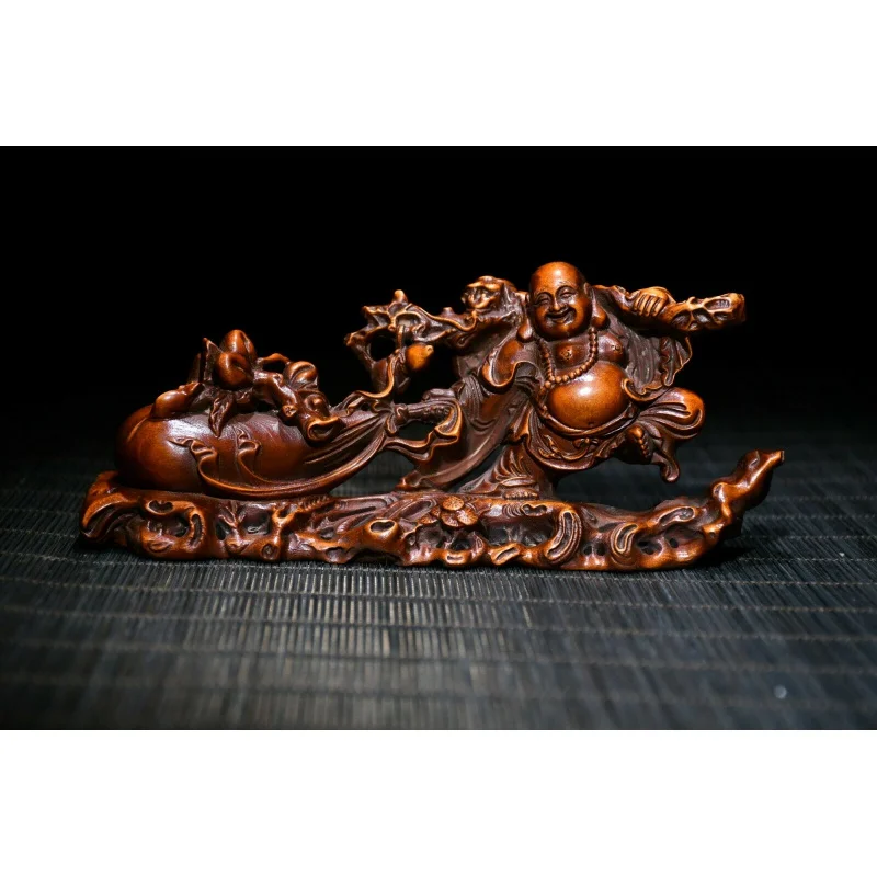 Chinese Exquisite and Natural Boxwood Handmade Maitreya Buddha Statue