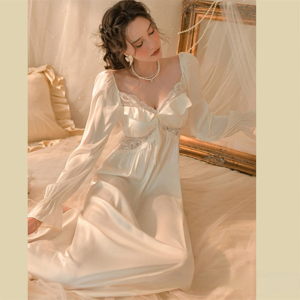 Ночная сорочка в дворцовом стиле Женская домашняя одежда из вискозы ночная