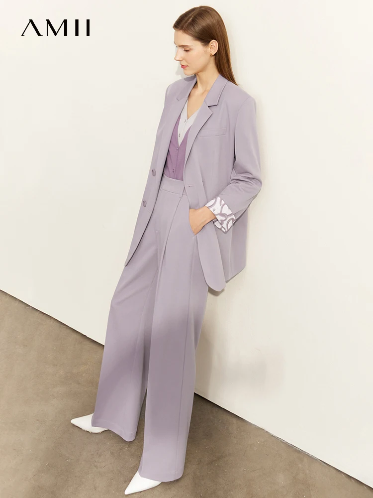 

AMII Minimalism Autumn Blazer Suit for Women 2022 New Commuter Printing Office Lady Blazers All-match Wide Leg Pants 12230332