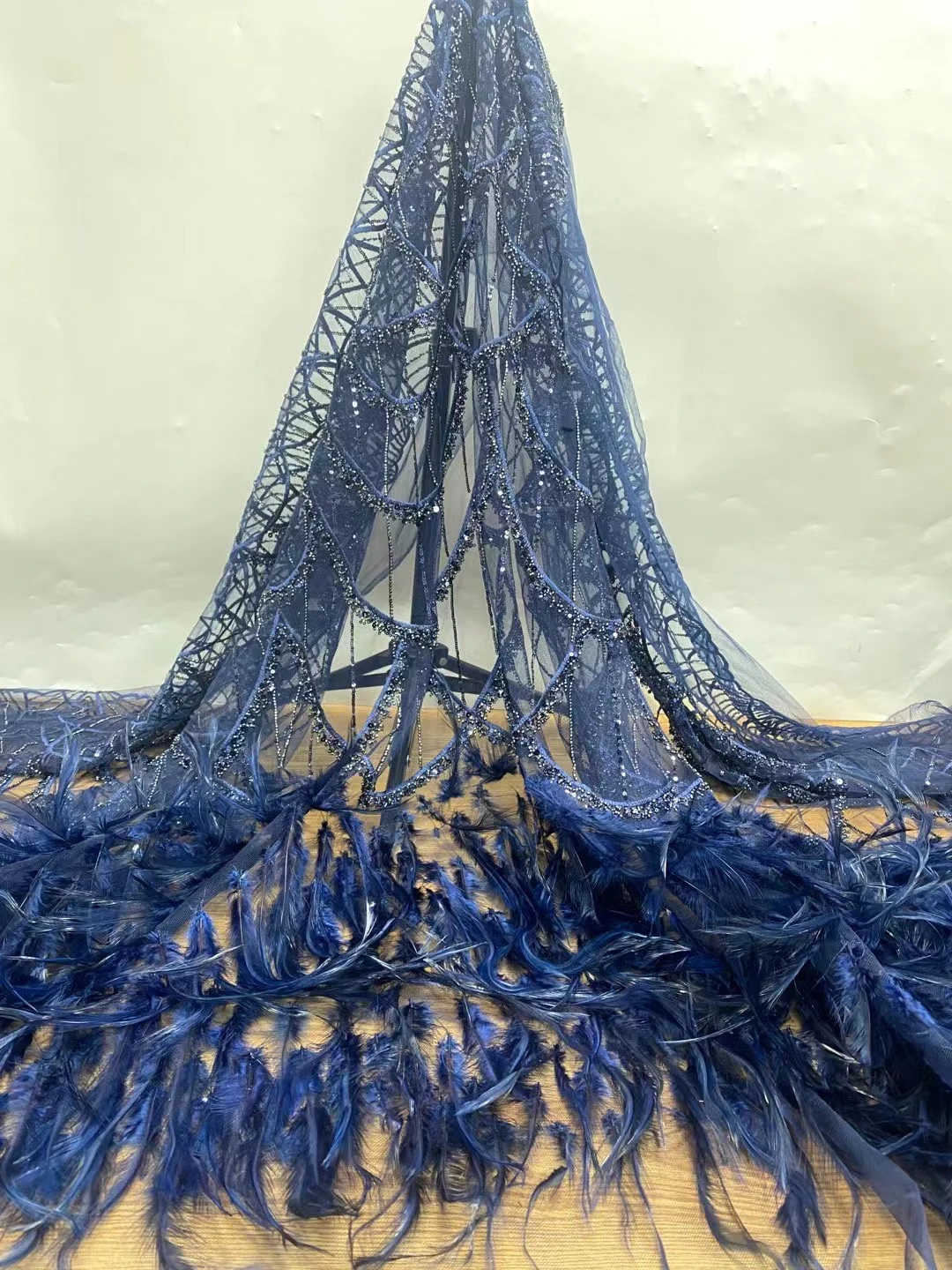 Модное кружево 5 ярдов с перьями Высококачественная африканская ткань тяжелые