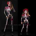 ЖенскийДетский комбинезон на Хэллоуин, костюм в виде демона, скелета, розы, зентай, День мертвых вампиров, призрак, вечеринка, страшный костюм для косплея