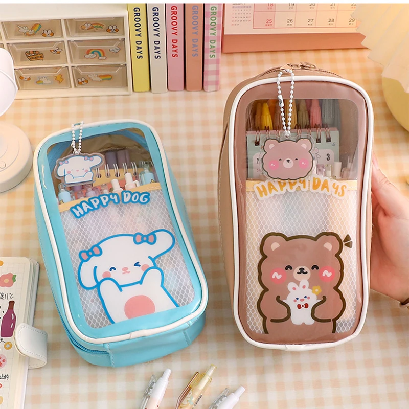 Case Cute Japanese Girl Pencil Case Transparent Large Capacity Student Stationery School Supplies Kawaii Pouch Cute Bag