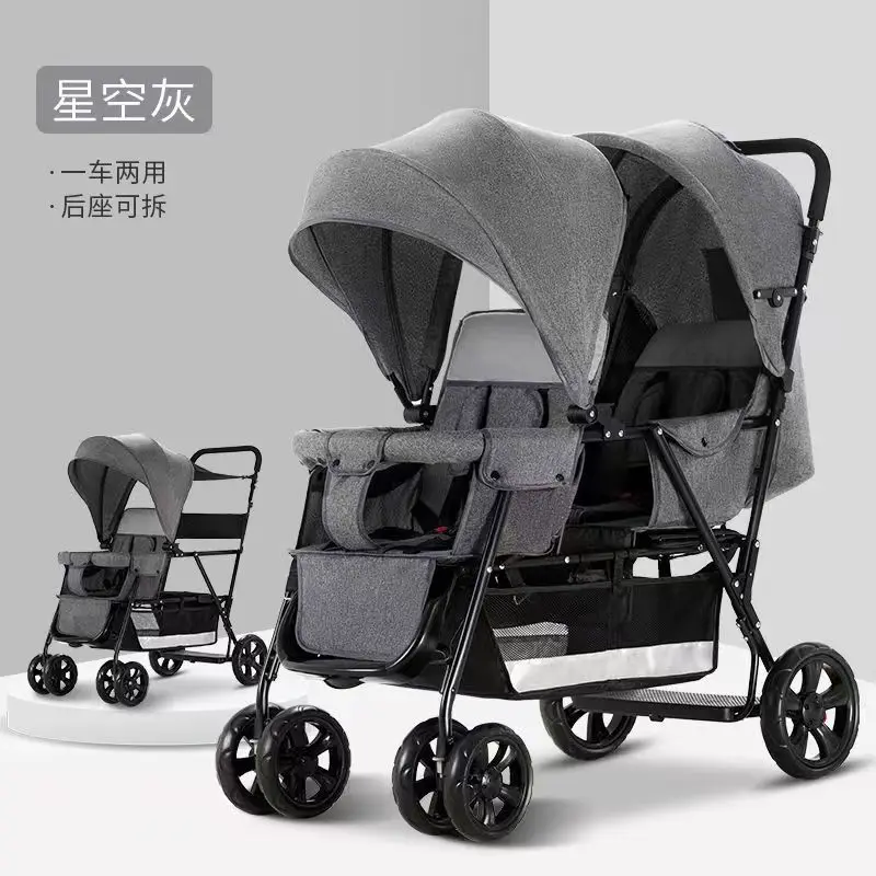 Twin baby strollers for front and back two twin sit-down portable folding baby strollers for children