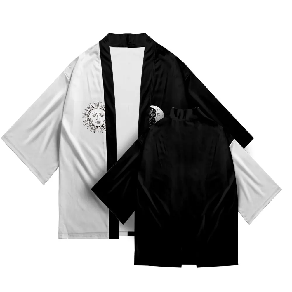 Japanese Kimono Skull Traditional Crane Print Cardigan Asian Clothing Harajuku Samurai Yukata Men's Shirts Hip Hop Streetwear