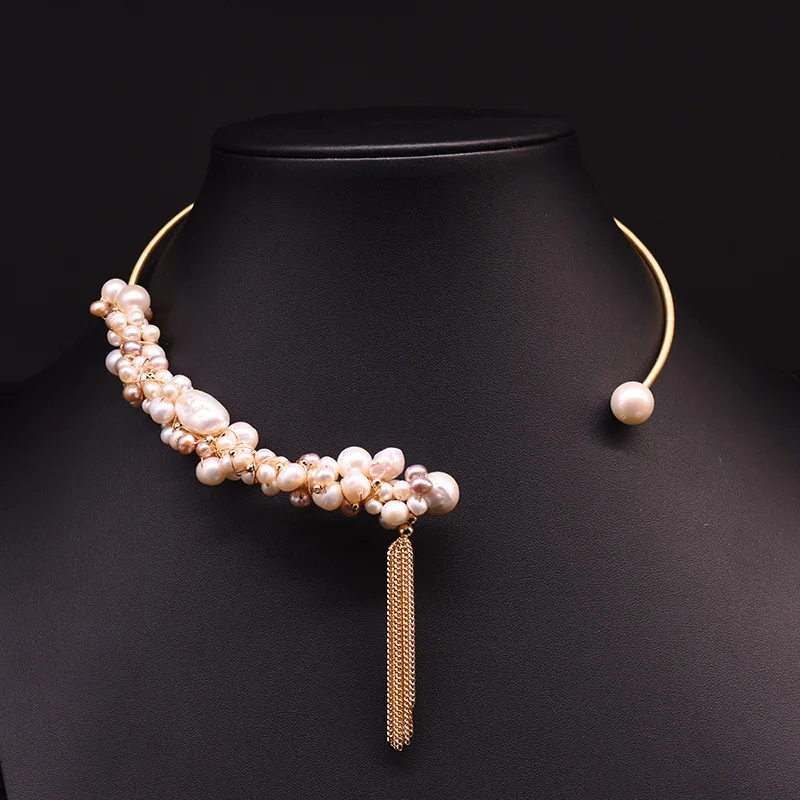 

Baroque Style Irregular Natural Pearl Tassels Chokers Necklace Dress Party Jewelry Accessory