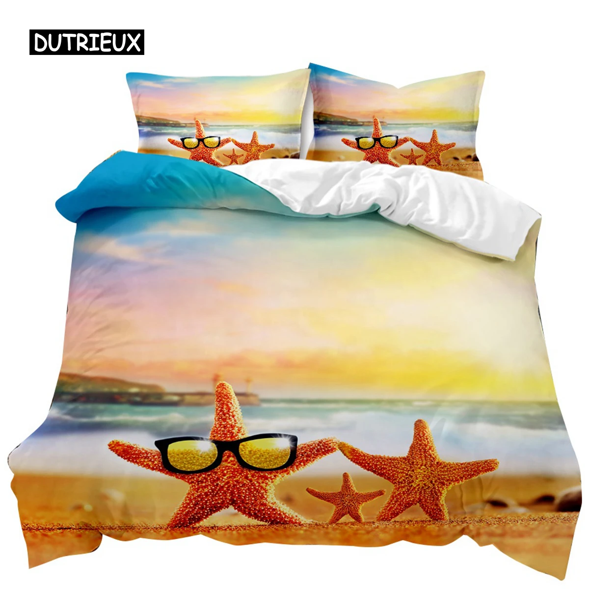 

Beach Duvet Cover Set Summer Ocean Bedding Set Hawaiian Marine Sea Waves 3D Print Starfish Polyester Comforter Cover Queen King