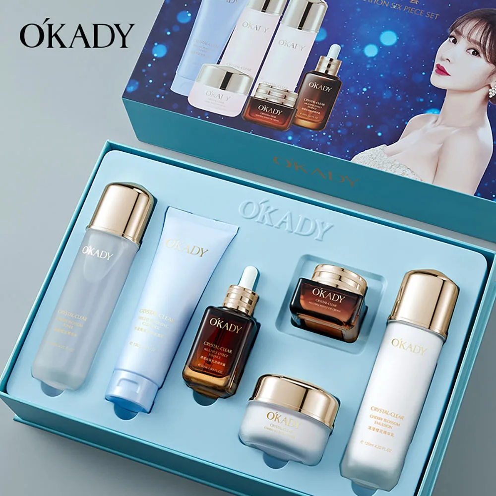 OKADY Sakura Skin Care Set Hexapeptide Anti-Wrinkle Firming Facial Serum Face Moisture Whitening Cream Lotion Toner Face Wash