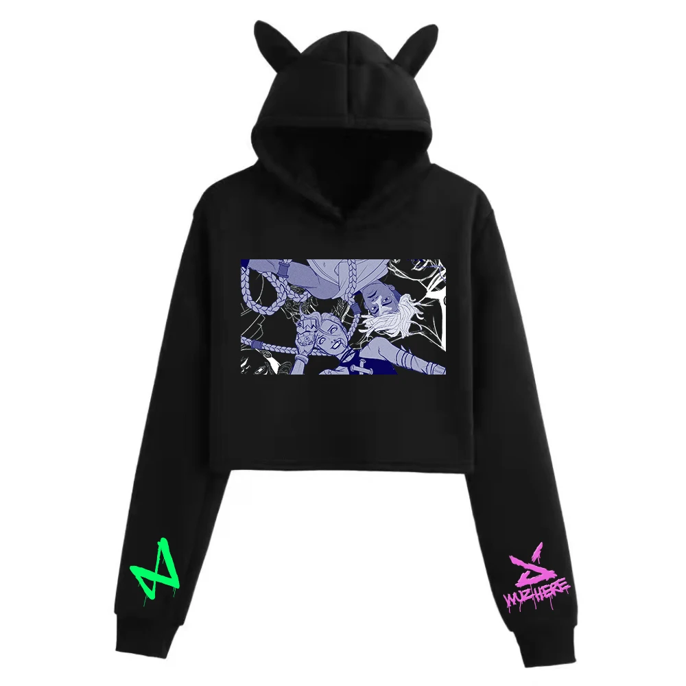 Arcane Ekko &amp Jinx Firelight укороченные топы с кошачьими ушками и длинными рукавами модная