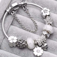 silver color enamel heart colver charms bracelet for women diy crystal bow flower murano glass beads bangle men love fine bijoux